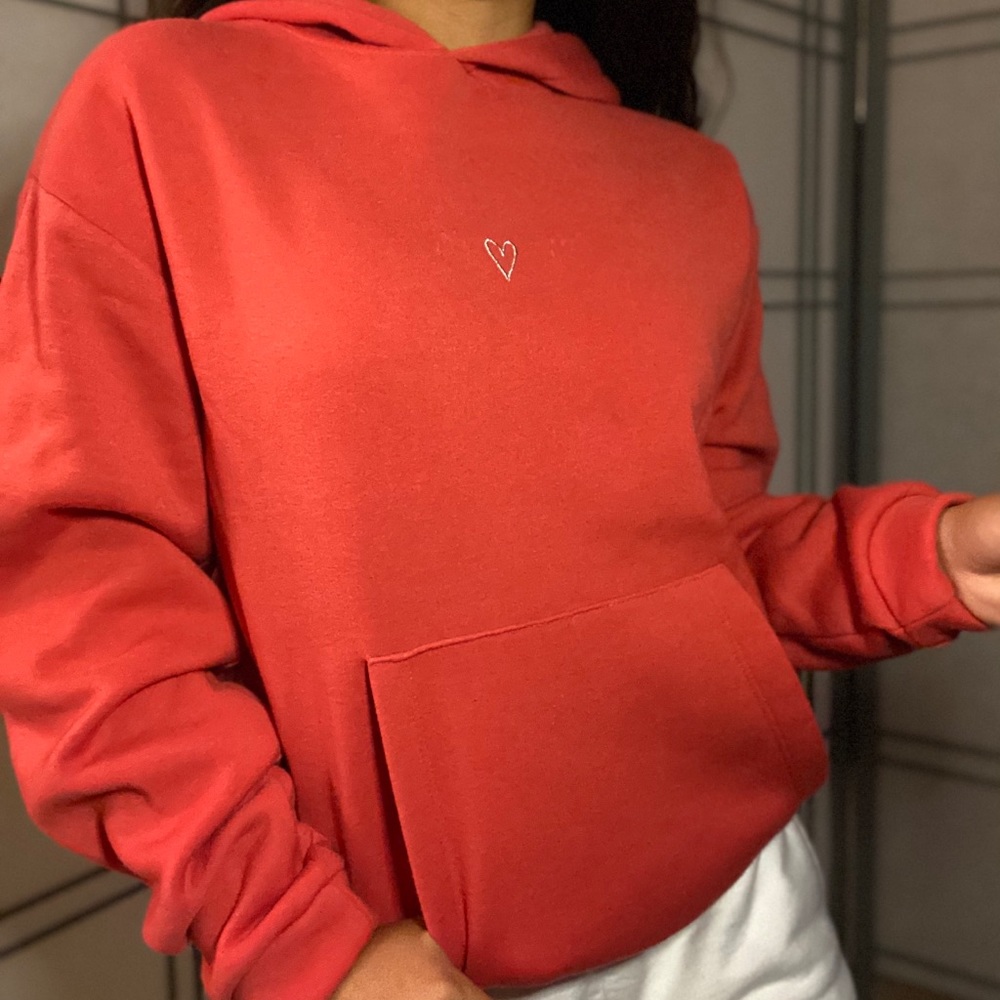 Top Shop Coral/Red Heart Sweatshirt
